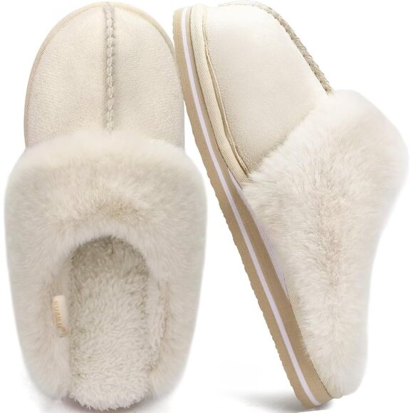 ⚡Women Cream Suede Fluff Dual Memory Foam Arch Support Warm Scuff Slipper - Picture 6 of 6